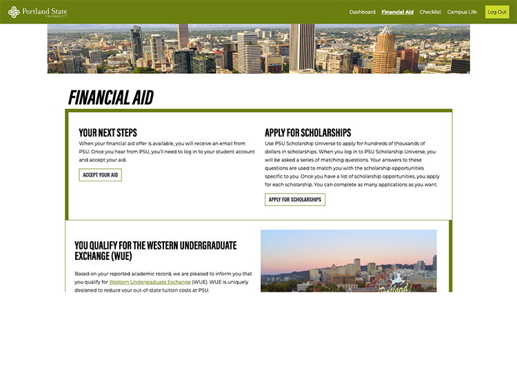Financial Aid portal page screenshot