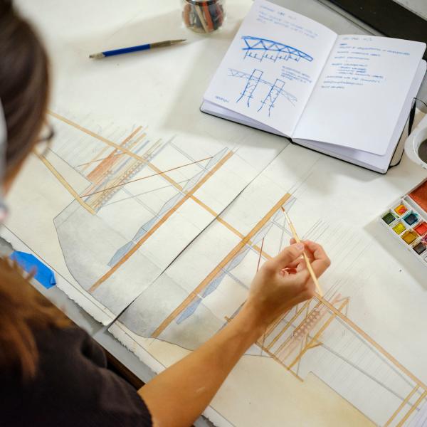 Architecture student designing