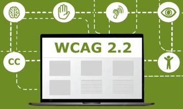 laptop with WCAG 2.2 on it and various symbols to showcase different disabilities
